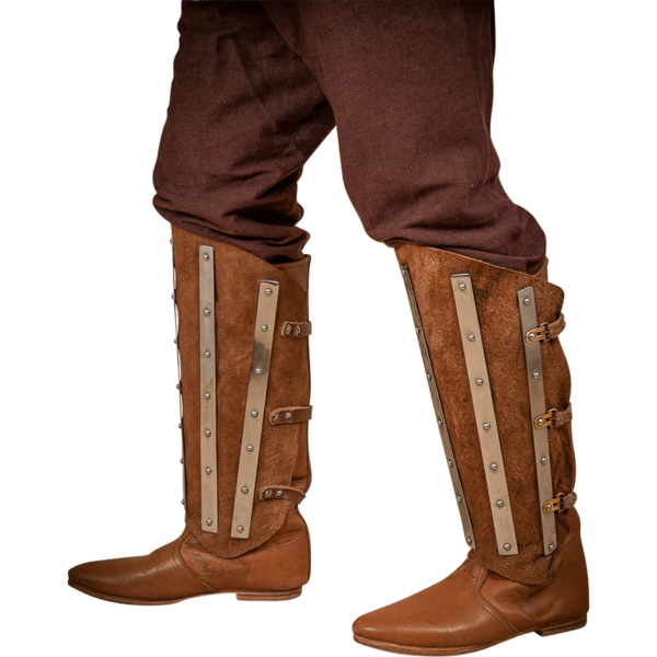 Steel and Suede Splinted Greaves - Brown