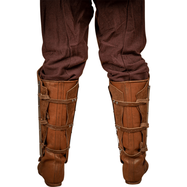 Steel and Suede Splinted Greaves - Brown
