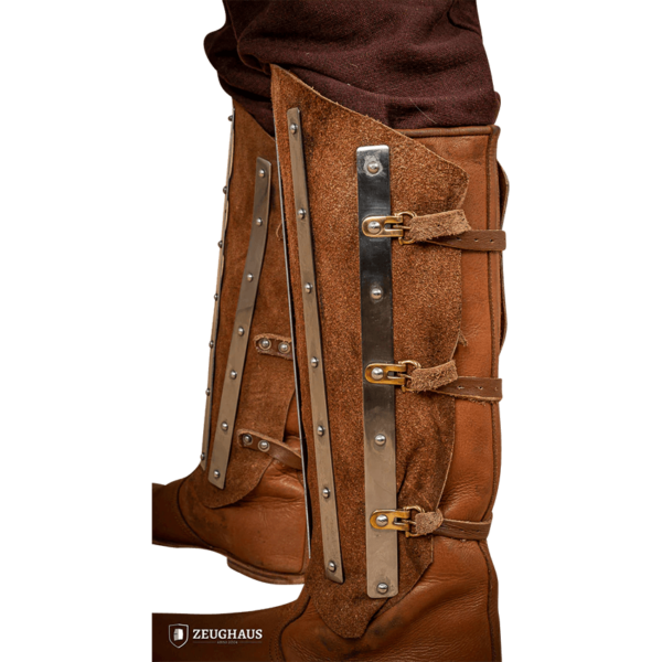 Steel and Suede Splinted Greaves - Brown
