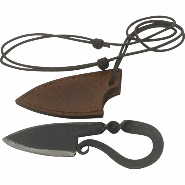 Hand Forged Iron Viking Neck Knife with Scabbard