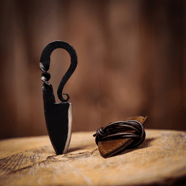 Hand Forged Iron Viking Neck Knife with Scabbard