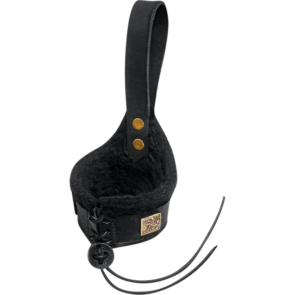Fur Lined Viking Horn Holder - Black