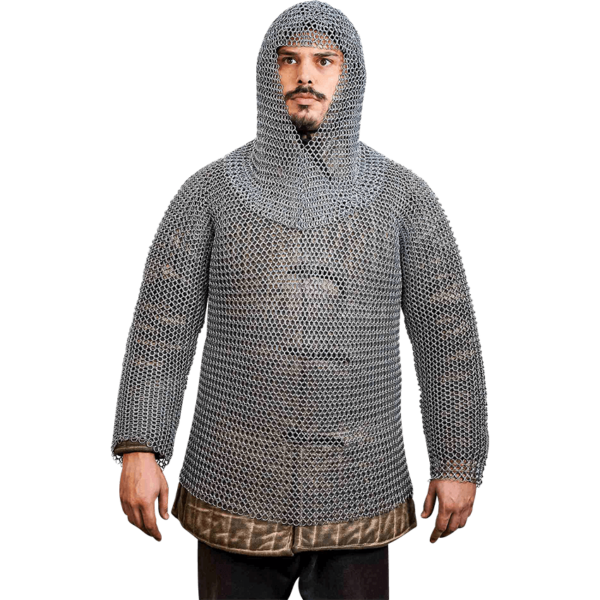 Butted Chainmail Haubergeon and Coif Chainmail Set - Zinc Polished
