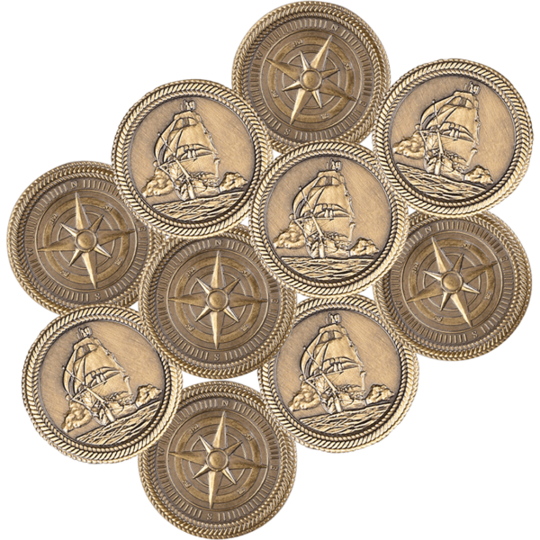 Set of 10 Gold Pirate LARP Coins