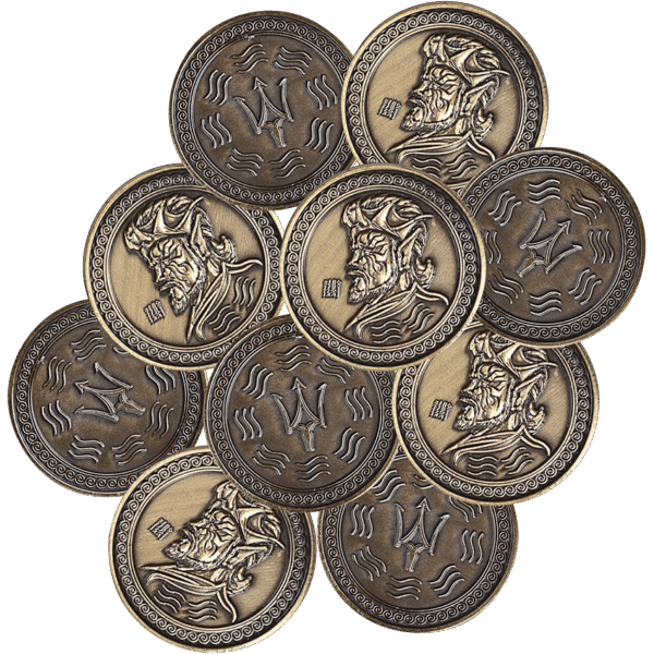 Set of 10 Gold Water LARP Coins